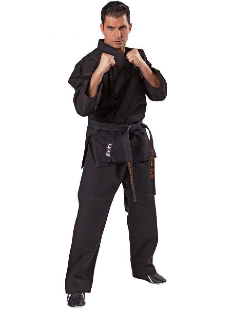 Ju Jutsu Anzug schwarz aus Baumwolle mit 12oz - 160 ► www.bokken-shop.de. Ideal für Bujinkan, NinJutsu, JuJutsu, Karate. Dein Budo-Fachhändler.