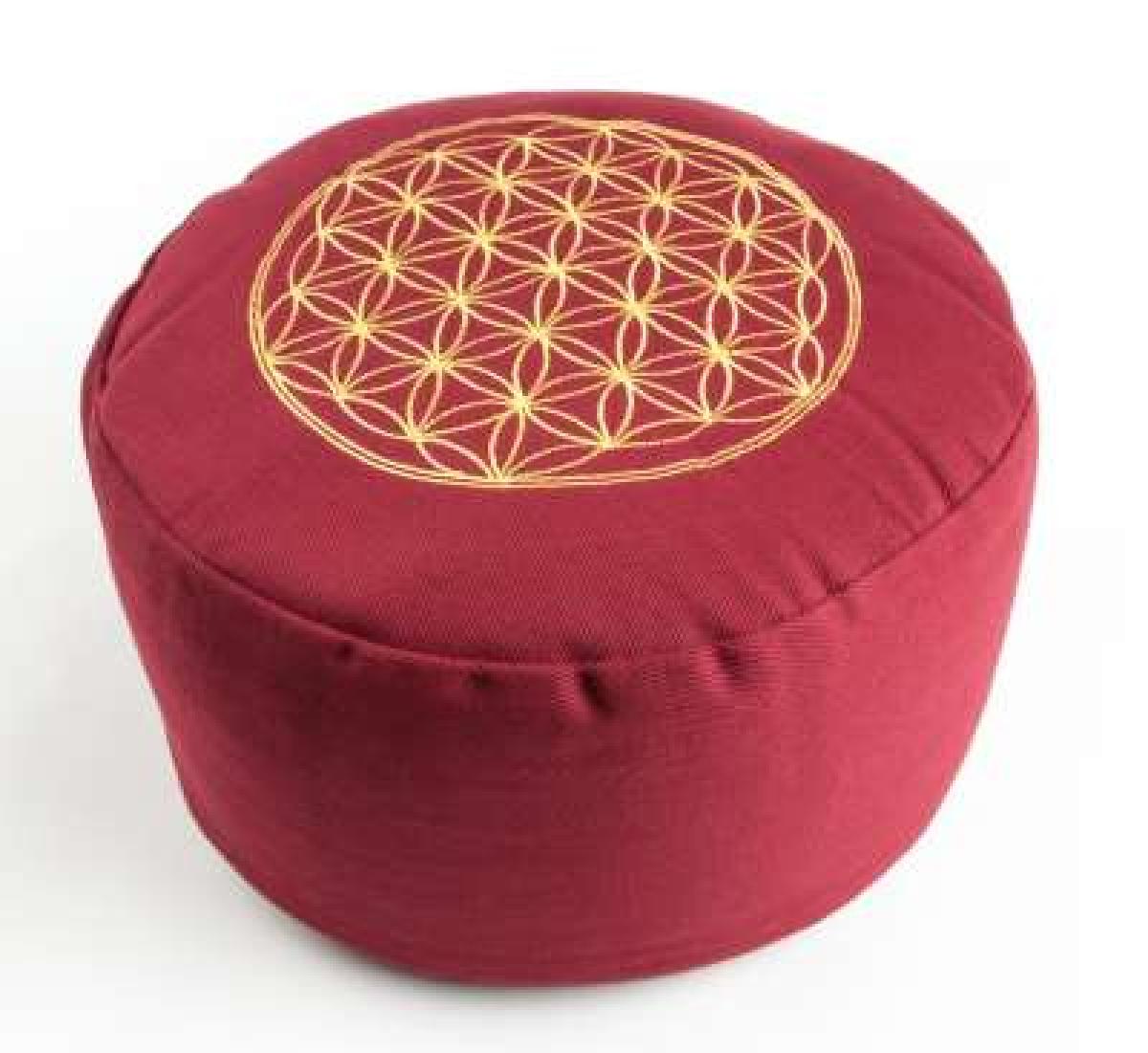 Bequemes Meditationskissen Blume des Lebens - rot online auf www.bokken-shop.de kaufen › Yogakissen ✔ Stickerei ✔ Lebensblume  ✔ Dein Meditations-Fachhandel!