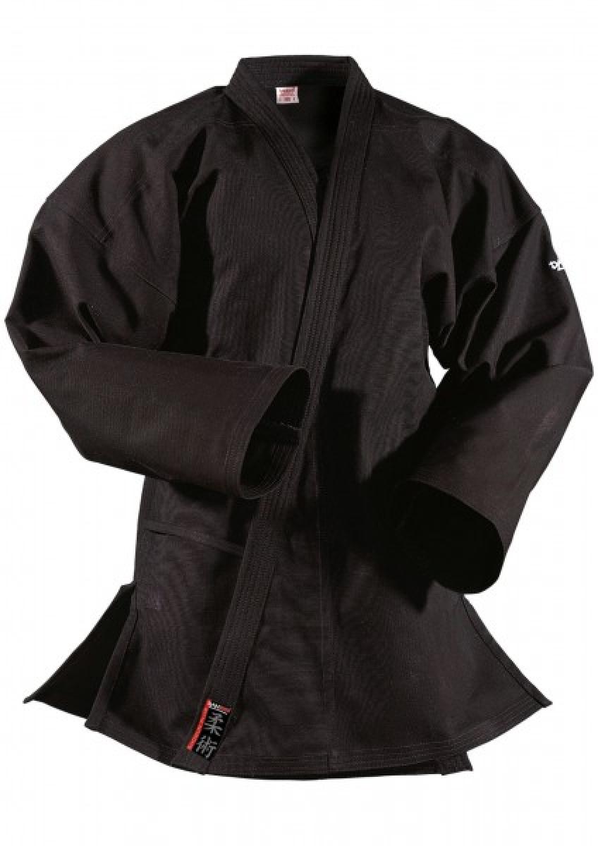 Ju Jutsu Anzug schwarz aus Baumwolle mit 14oz - 150 ► www.bokken-shop.de. Ideal für Bujinkan, NinJutsu, JuJutsu, Karate. Dein Budo-Fachhändler.
