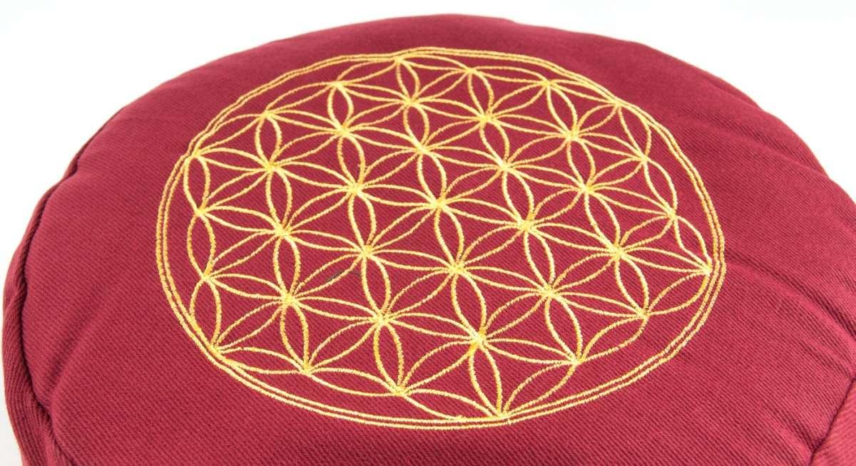Bequemes Meditationskissen Blume des Lebens - rot online auf www.bokken-shop.de kaufen › Yogakissen ✔ Stickerei ✔ Lebensblume  ✔ Dein Meditations-Fachhandel!
